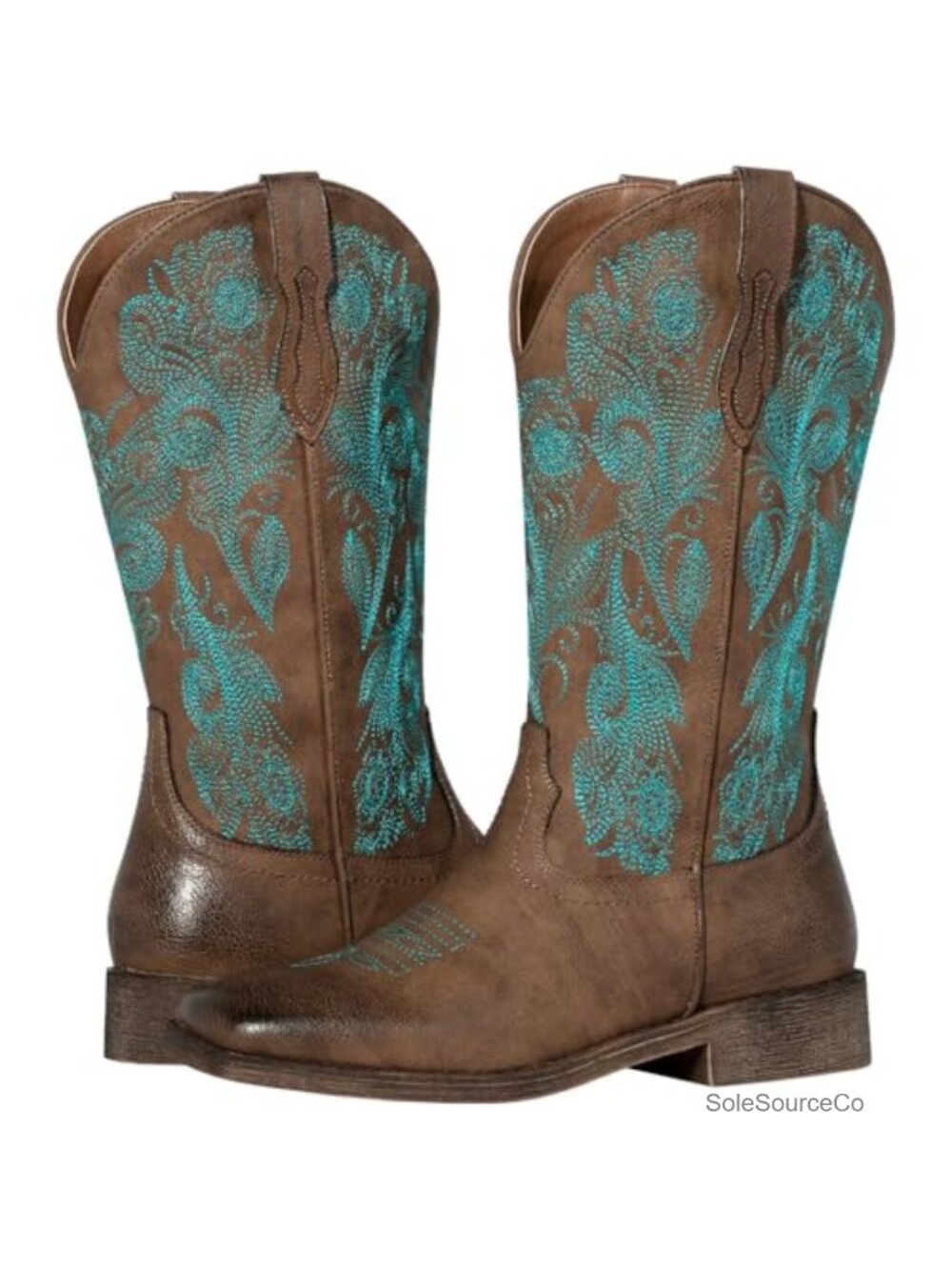 Women's Floral Embroidered Cowboy Boots Square Toe